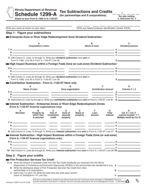 Illinois Schedule 1299-A Tax Subtractions and Credits