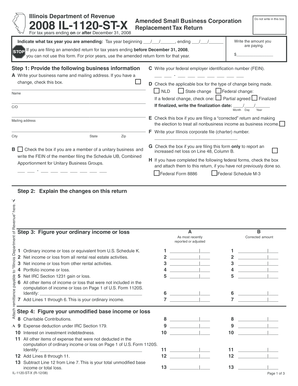 Illinois 2008 IL-1120-ST-X Amended Small Business Corporation Tax Return