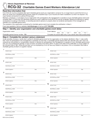 Attendance list template word - RCG-32 Charitable Games Event Workers Attendance List - Illinois ... - tax illinois