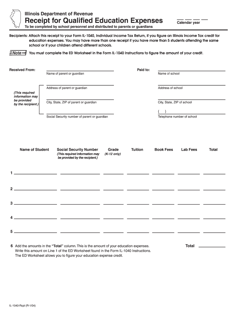 2004 Form IL DoR IL-1040-RcptFill Online, Printable, Fillable, Blank -  pdfFiller