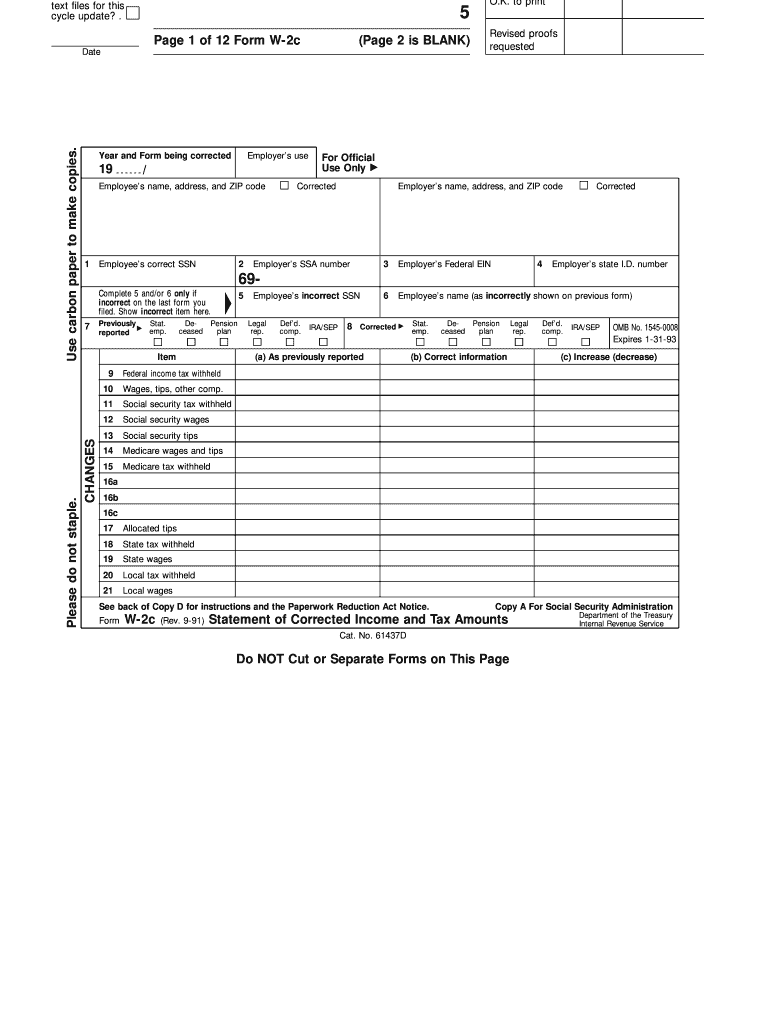 Fillable Form W2c Printable Forms Free Online