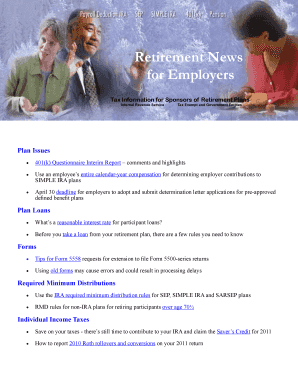 Retirement Plan Tax Information for Employers