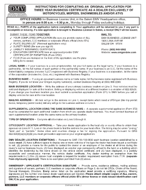 Oregon Three Year Business Certificate for Motorcycle Dealers