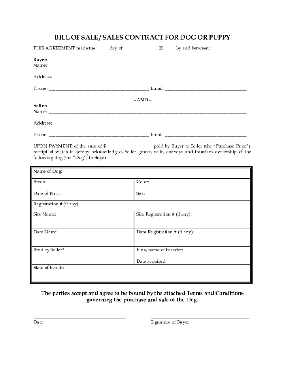 Puppy Contract Template Form