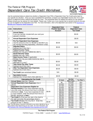 Dependent Care FSA Tax Credit Worksheet