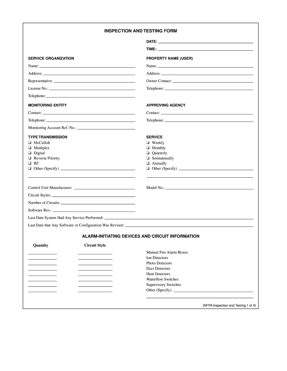 Fire alarm inspection report template