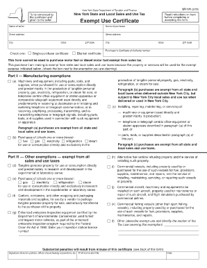 New York State Sales Tax Exempt Use Certificate