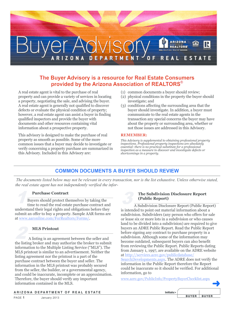 Arizona association of realtors pre qualification form fillable 2013 Preview on Page 1