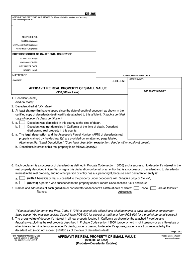 2012 california form affidavit small Preview on Page 1
