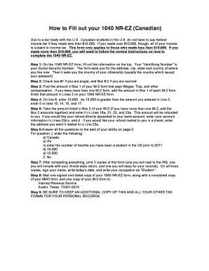1040 NR-EZ Form for Canadian Students