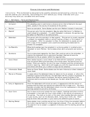 Divorce Information and Worksheet