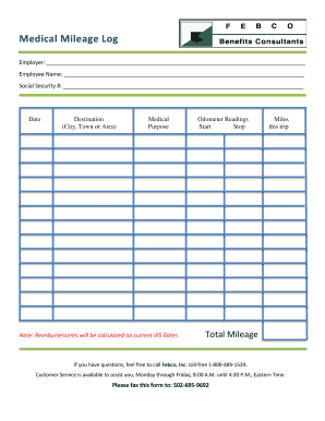 Medical Mileage Log