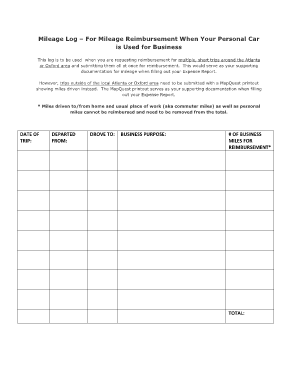 Printable mileage reimbursement form pdf - mileage log form