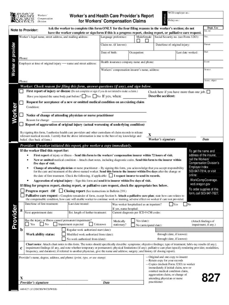 oregon workers comp form 827 Preview on Page 1
