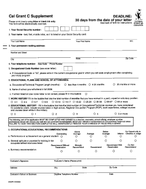 Fillable Online csac ca Cal Grant C Supplement - CSAC California ...