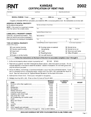 Kansas Rent Paid Certification Form