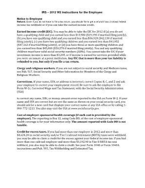 IRS W-2 Instructions for Employees 2012