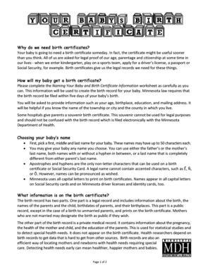 Minnesota Birth Certificate Information Worksheet