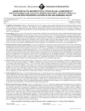 addendum to residential purchase agreement this is intended to be a legally binding document read it carefully for use with properties located in the san fernando valley