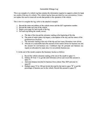 Automobile Mileage Log