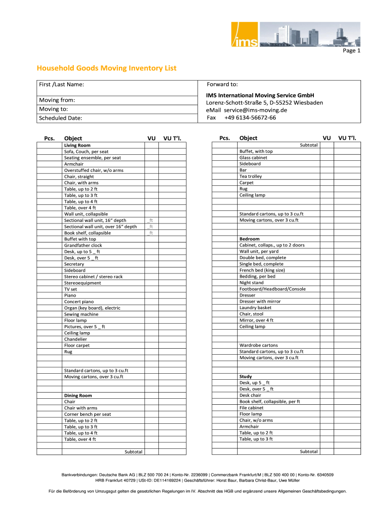 Moving Inventory List Fill Online Printable Fillable Blank Pdffiller