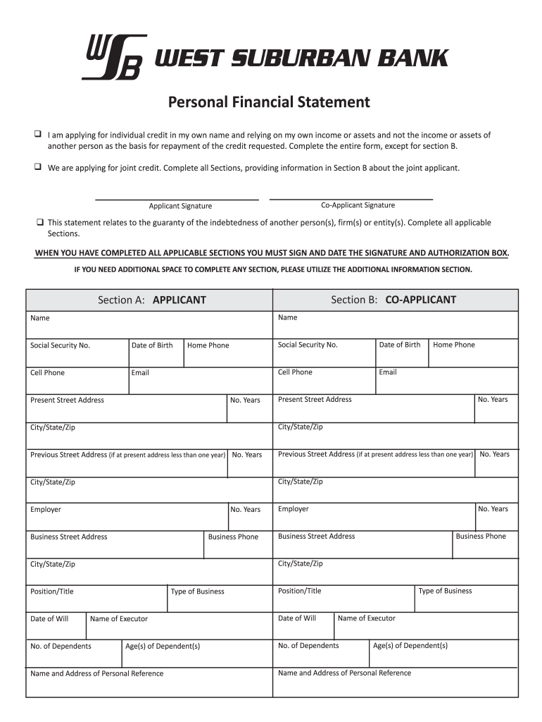 west bank personal financial statement Preview on Page 1