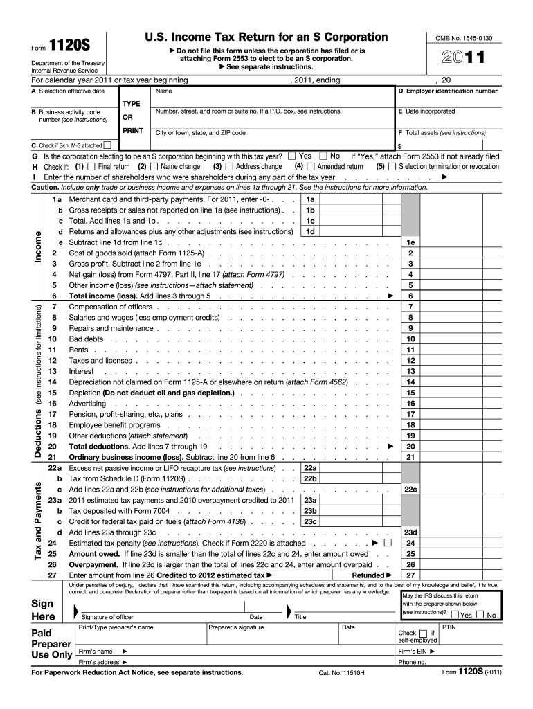 U.S. Income Tax Return for an S Corporation - Internal Revenue ... Preview on Page 1