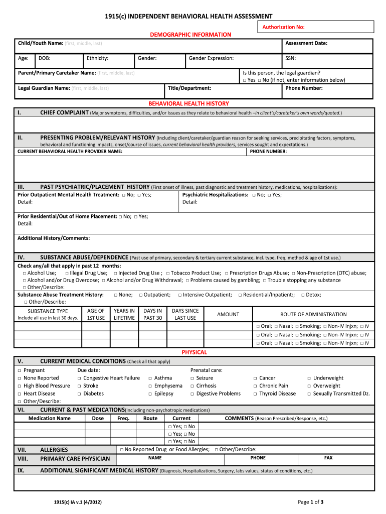 behavioral health assessment template Preview on Page 1