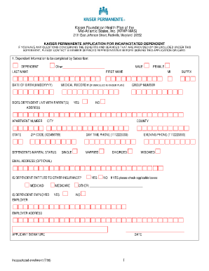 Kaiser Permanente Incapacitated Dependent Application