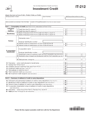 New York State Investment Credit Form IT-212
