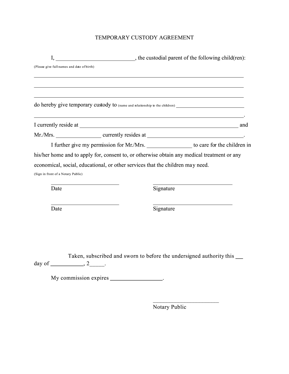 Erase Temporary Custody Agreement According To Your Needs