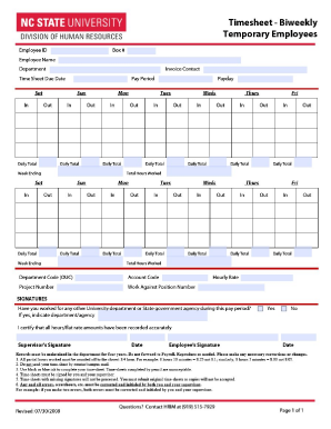NC State University Biweekly Timesheet