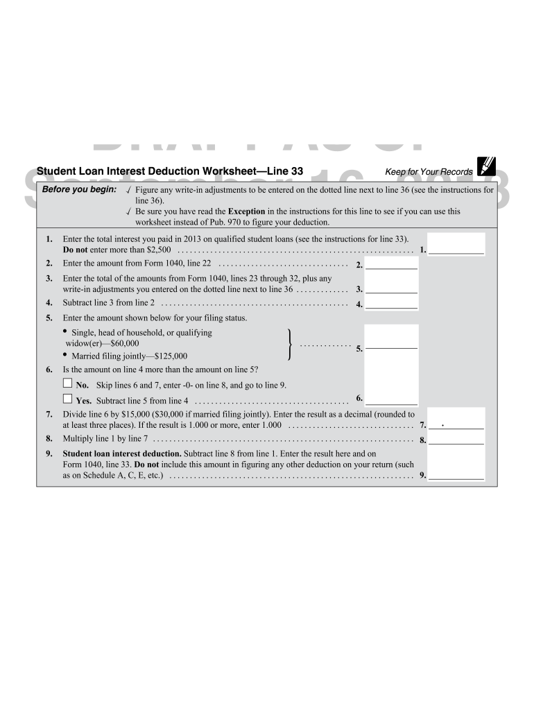 Student Loan Interest Deduction Worksheet Fill Online Printable 