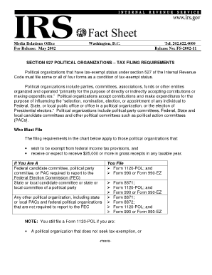 IRS Political Organizations Section 527 Fact Sheet - state tn