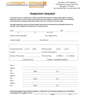 UTHSC Transcript Request Form