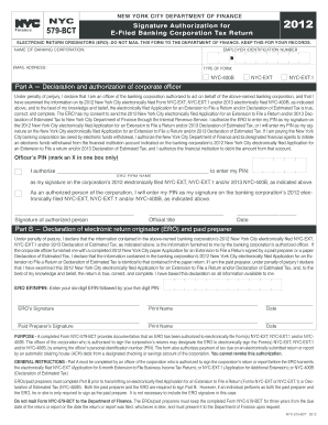 NYC Signature Authorization for Banking Corporation Tax Return