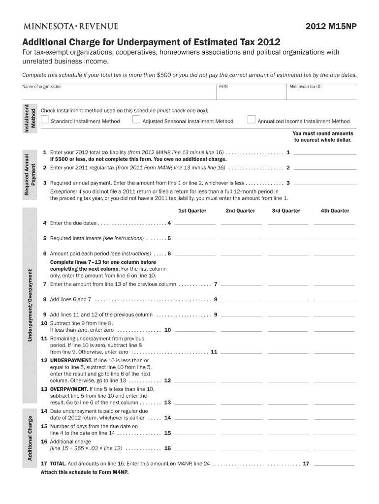 Fillable Online revenue state mn Additional Charge for Underpayment of