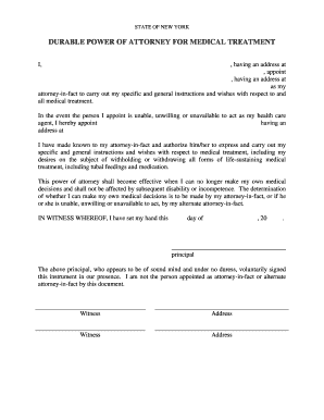 New York Durable Power of Attorney for Medical Treatment