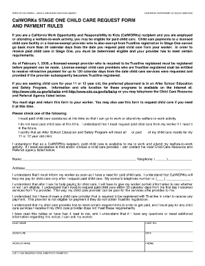 California CalWORKs Stage One Child Care Request Form