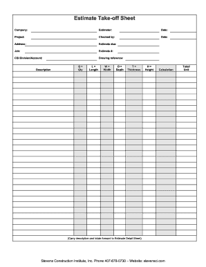 take off sheet sample pdf