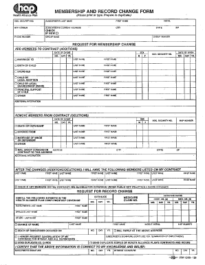 hap insurance membership and record change form