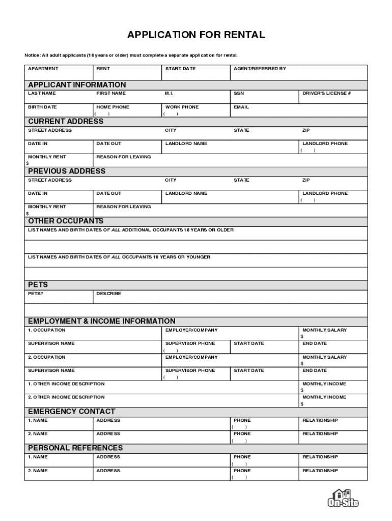 Fillable online blank resident rental application form fax email print 