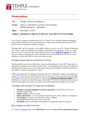 Temple University W-2 Form Online Consent