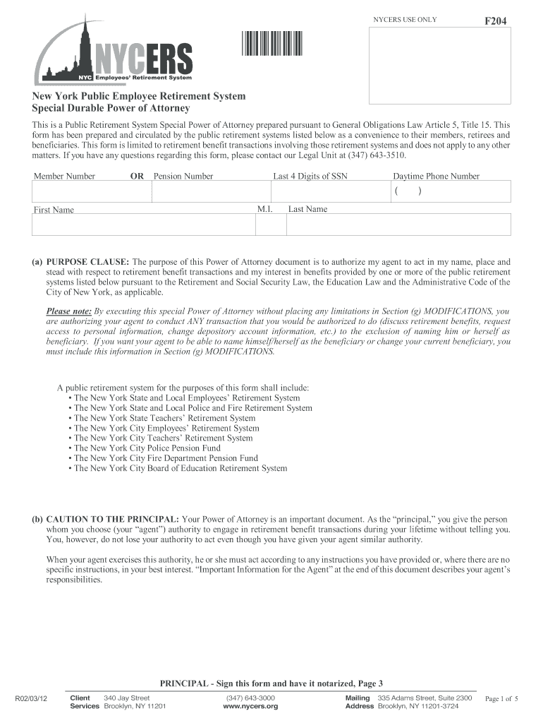 nycers power of attorney 2012 form Preview on Page 1