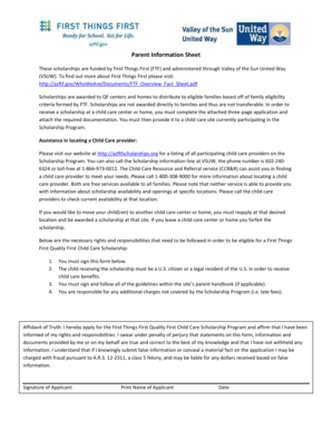 First Things First Child Care Scholarship Application