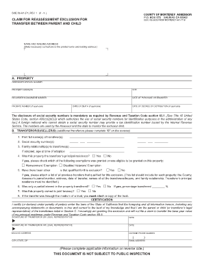California Parent-Child Reassessment Exclusion Form