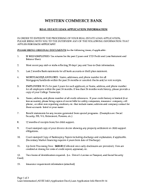 Western Commerce Bank Real Estate Loan Application