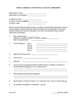 Mental Residual Functional Capacity Assessment