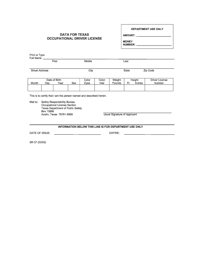 sr 37 form texas 2003 Preview on Page 1