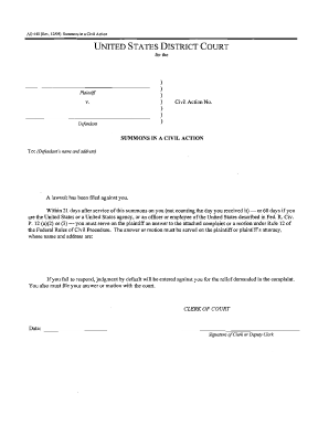 US Federal Civil Action Summons